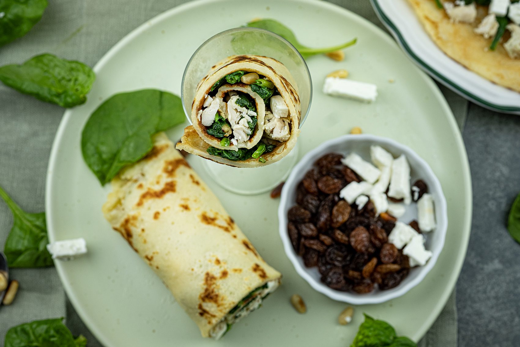 Pannenkoeken met kipfilet, spinazie en fetakaas recept