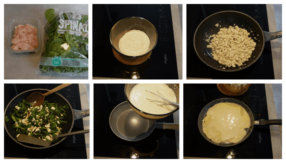 Pannenkoeken met kipfilet, spinazie en fetakaas